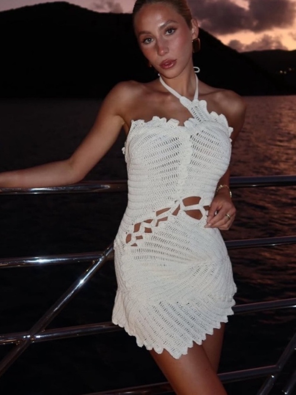 Cult Gaia Undina Crochet Mini Dress Off White